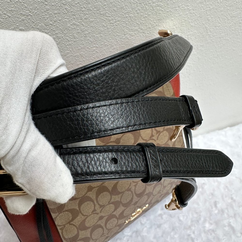 COACH Marlon Hobo 91386 Colorblock Sign Canvas Khaki/Orange, Crossbody in EUC - Picture 5 of 12